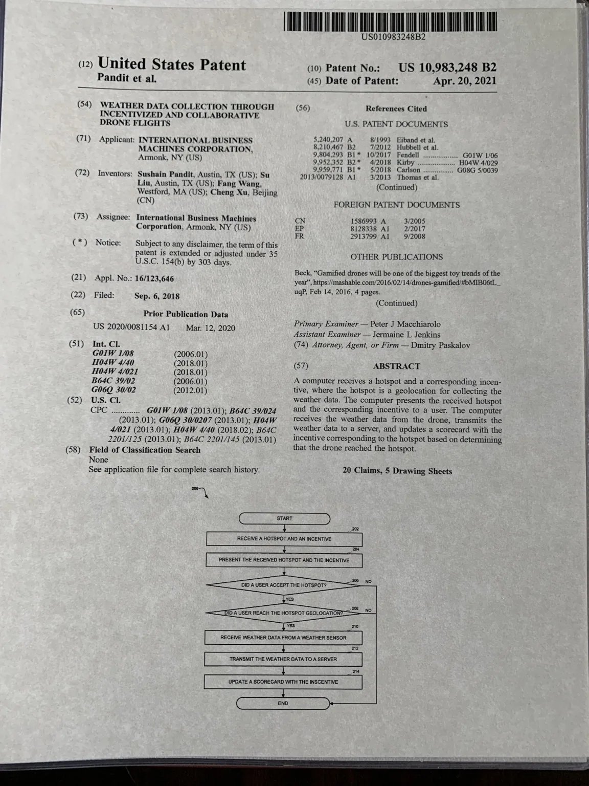Issued patent for weather data collection through incentivized drone flights