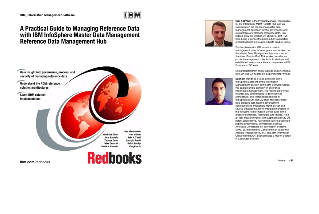 IBM Redbooks cover and author profile for A Practical Guide to Managing Reference Data with IBM InfoSphere Master Data Management Reference Data Management Hub